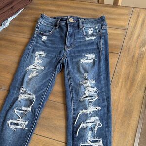 American Eagle Outfitters Dark Blue Distressed High Rise Jegging Jeans